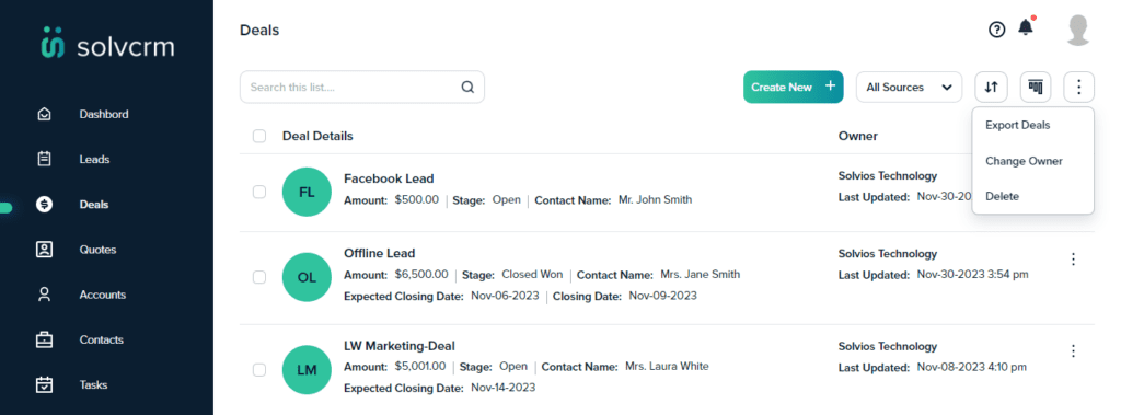 SolvCRM Deal Management