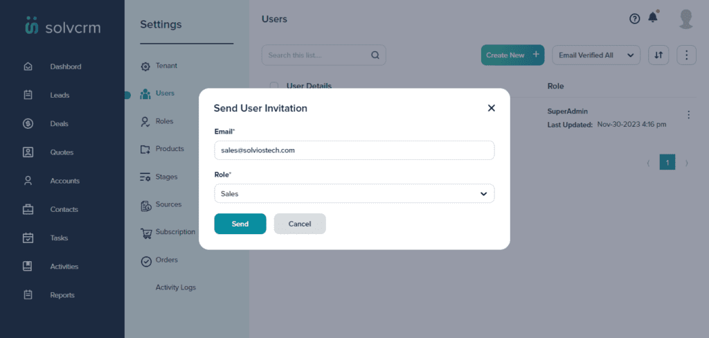 CRM User Mangement Field